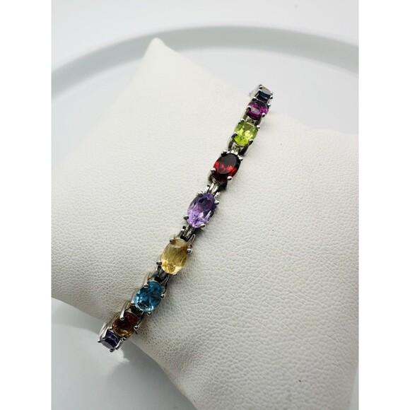 Multi Gemstone Tennis Bracelet Sterling Silver Kay Jewelers 7.25” - Picture 2 of 12